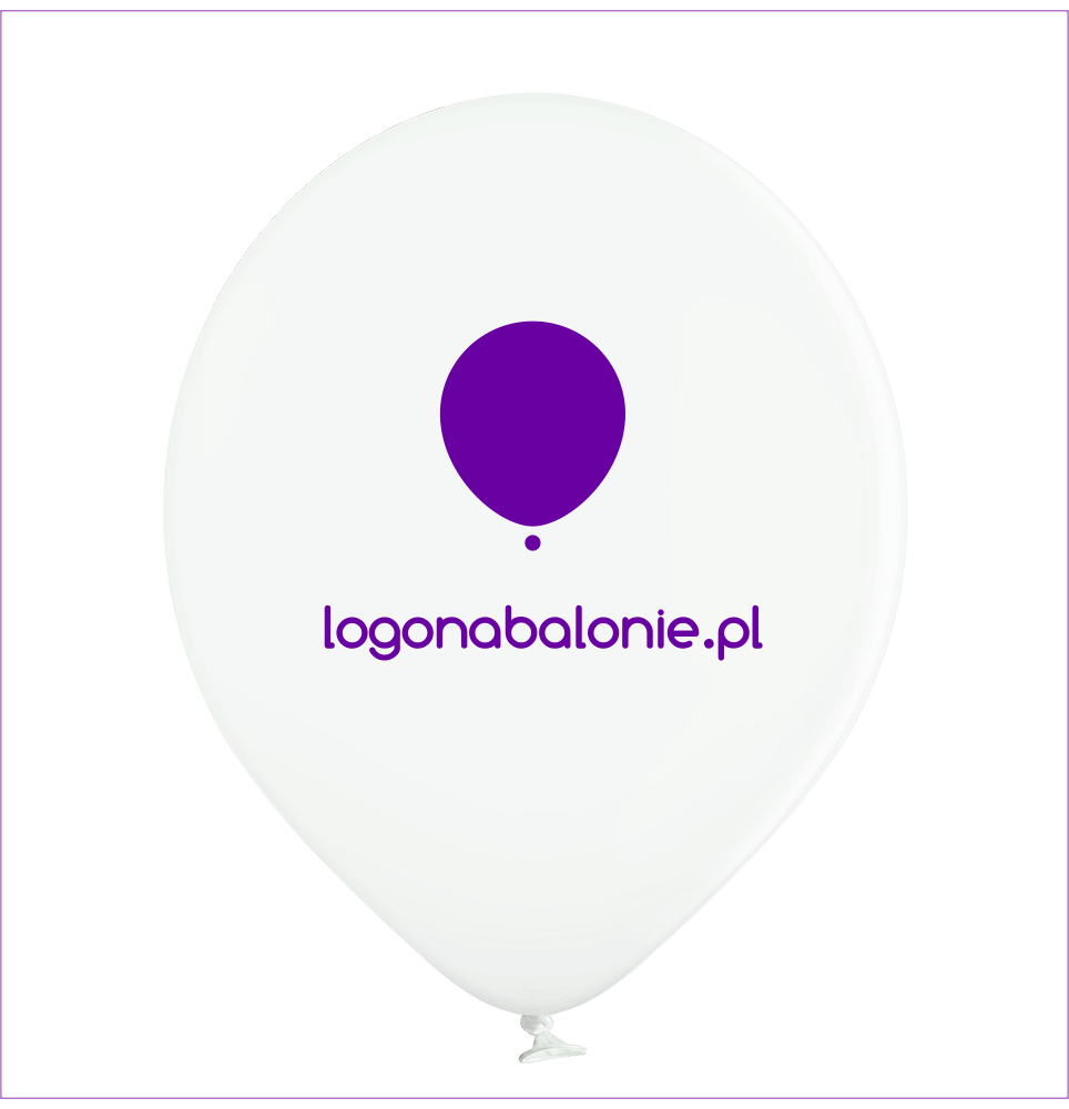 biały balon reklamowy z fioletowym nadrukiem logo