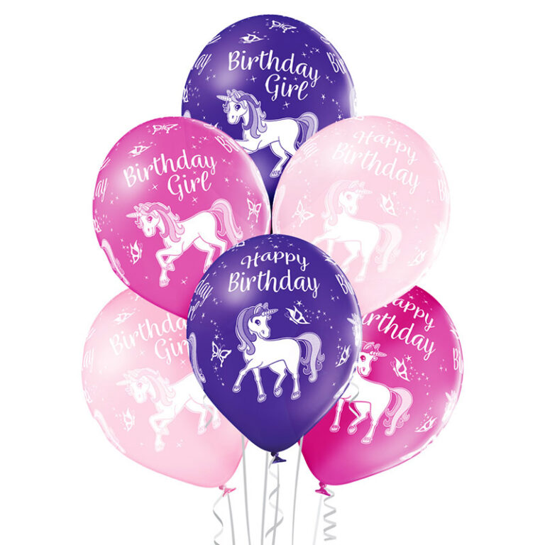 Balony z jednorożcem na urodziny – Birthday Unicorn 30cm 6 szt.