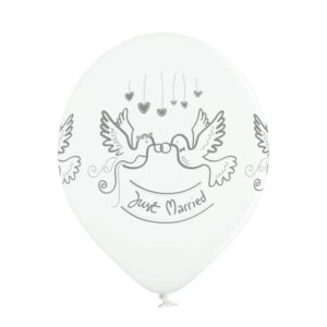 balon biały ze srebrnym nadrukiem just married