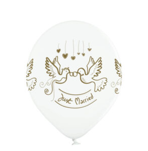 balon biały ze złotym nadrukiem just married