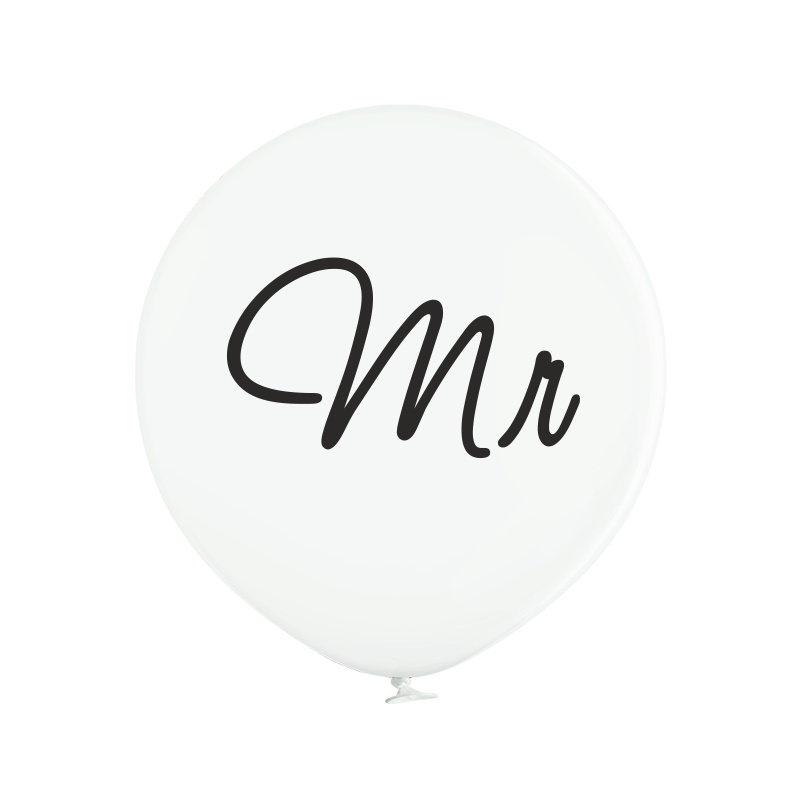biały balon gigant z czarnym nadrukiem Mr