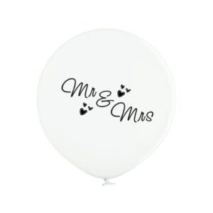 biały balon gigant z czarnym nadrukiem Mr & Mrs